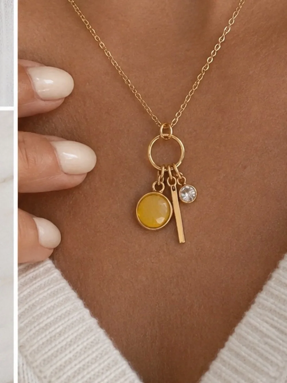 Gold-Plated Charm Necklace with Yellow Enamel and Crystal Accents **2 for 20**